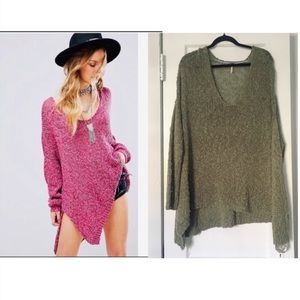 FREE PEOPLE•Oversized Knit V-Neck Sweater Green